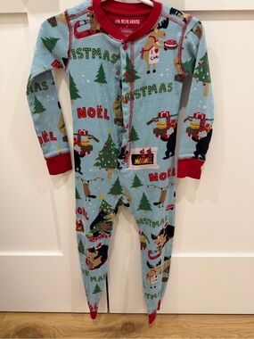 Hatley 2t wild about Christmas Pajama One-Piece - Light Blue with Red Trim
